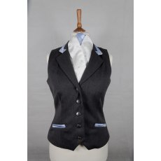 Equi-Jewel Competition Waistcoat - Grey 100% Wool Barathea with Cornflower Blue (41) Trim and White (32) Piping