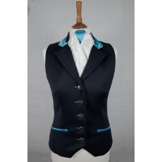 Equi-Jewel Competition Waistcoat - Navy 100% Wool Barathea with Aqua (05) Trim and White (32) Piping