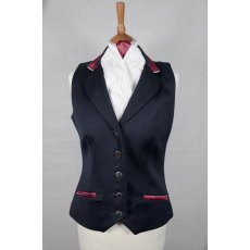 Equi-Jewel Competition Waistcoat - Navy 100% Wool Barathea with Burgundy (18) Trim and White (32) Piping