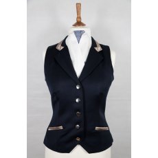 Equi-Jewel Competition Waistcoat - Navy 100% Wool Barathea with Mink (26) Trim and Royal Blue Paisley (56) Piping
