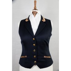 Equi-Jewel Competition Waistcoat - Navy 100% Wool Barathea with Brown Navy Paisley (36) Trim and Navy (01) Piping