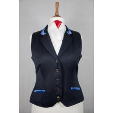 Equi-Jewel Competition Waistcoat - Navy 100% Wool Barathea with Royal Blue (02) Trim and Red (17) Piping