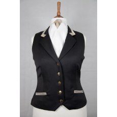 Equi-Jewel Competition Waistcoat - Black 100% Wool Barathea with Gold Paisley (38) Trim and Dark Gold (30) Piping