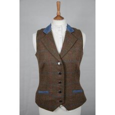 Equi-Jewel Tweed Waistcoat - CHE271 Tweed with Faux Suede Denim (3) Full Collar and Trim