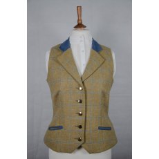 Equi-Jewel Tweed Waistcoat - CGE275 Tweed with Faux Suede Denim (3) Full Collar and Trim