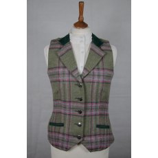 Equi-Jewel Tweed Waistcoat - CGE210 Tweed with Faux Suede Bottle Green (16) Full Collar and Trim