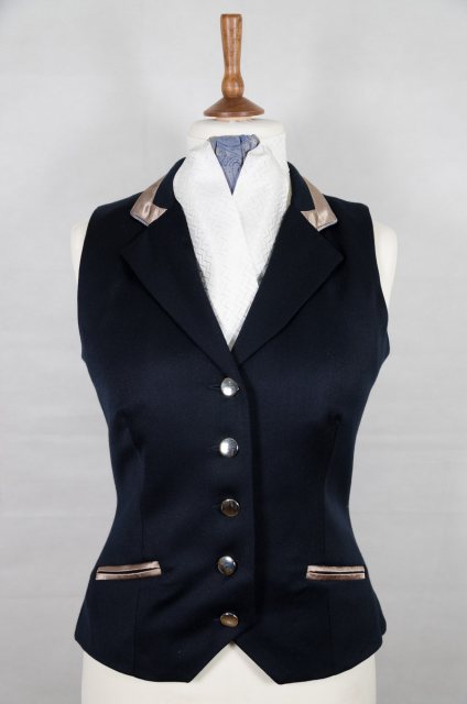 Equi-Jewel by Emily Galtry Equi-Jewel Competition Waistcoat - Navy 100% Wool Barathea with Mink (26) Trim and Royal Blue Paisley (56) Piping