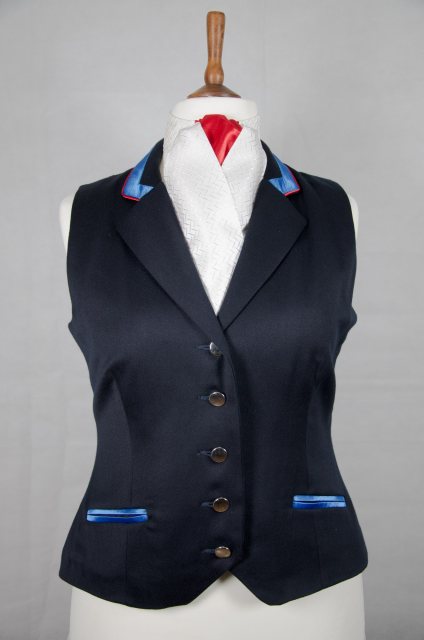 Equi-Jewel by Emily Galtry Equi-Jewel Competition Waistcoat - Navy 100% Wool Barathea with Royal Blue (02) Trim and Red (17) Piping