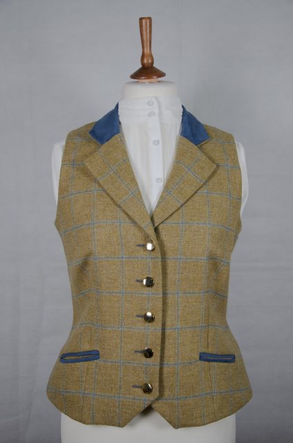 Equi-Jewel by Emily Galtry Equi-Jewel Tweed Waistcoat - CGE275 Tweed with Faux Suede Denim (3) Full Collar and Trim