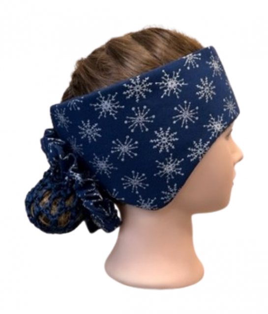 Equi-Jewel by Emily Head Warmer - Reversible Navy Snowflake Cotton with Navy Fleece