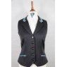 Equi-Jewel Competition Waistcoat - Grey 100% Wool Barathea with Turquoise Paisley (55) Trim and White (32) Piping