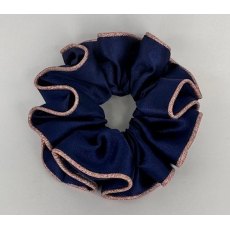 (01) Navy Satin Scrunchie with Rose Gold Glitter Piping