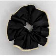 (08) Black Satin Scrunchie with Champagne Glitter Piping