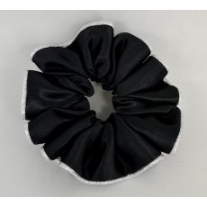 (08) Black Satin Scrunchie with Silver Glitter Piping