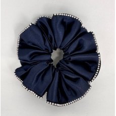 (01) Navy Satin Scrunchie Edged with Clear Crystals