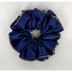 (61) French Navy Satin Scrunchie Edged with Light Gold Crystals