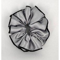 (10) Mid Grey Satin Scrunchie Edged with Black Crystals