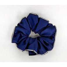 (61) French Navy Satin Scrunchie Edged with Clear Crystals