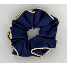 (61) French Navy Satin Scrunchie with Champagne Glitter Piping