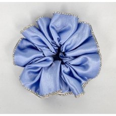 (41) Cornflower Blue Satin Scrunchie Edged with Clear Crystals