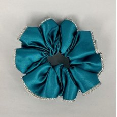(05) Aqua Satin Scrunchie Edged with Clear Crystals
