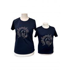 Ladies Cool Tech Navy T-Shirt with AB Crystal Horse Head Motif Ladies Cool Tech Navy T-Shirt with AB Crystal Horse Head Motif