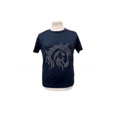 Kids Cool Tech Navy T-Shirt with AB Crystal Horse Head Motif Kids Cool Tech Navy T-Shirt with AB Crystal Horse Head Motif