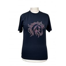 Unisex Cool Tech Navy T-Shirt with AB Crystal Horse Head Motif Unisex Cool Tech Navy T-Shirt with AB Crystal Horse Head Motif