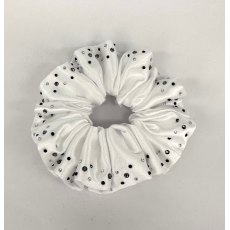 "BLING" (33) Bright White Scrunchie with Black Diamond, Jet Black & Clear Crystals