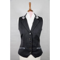 Equi-Jewel Competition Waistcoat - Grey 100% Wool Barathea with Silver Grey Paisley (46) Trim and Baby Pink (22) Piping