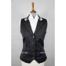 Equi-Jewel Competition Waistcoat - Grey 100% Wool Barathea with Silver Grey Paisley (46) Trim and Baby Pink (22) Piping
