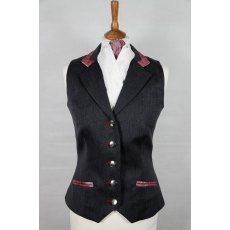 Equi-Jewel Competition Waistcoat - Grey 100% Wool Barathea with Burgundy Paisley (53) Trim and Dusky Pink (20) Piping