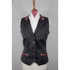 Equi-Jewel Competition Waistcoat - Grey 100% Wool Barathea with Burgundy Paisley (53) Trim and Dusky Pink (20) Piping