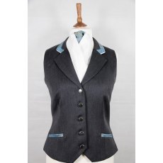 Equi-Jewel Competition Waistcoat - Grey 100% Wool Barathea with Turquoise Paisley (55) Trim and White (32) Piping