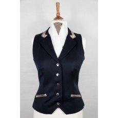 Equi-Jewel Competition Waistcoat - Navy 100% Wool Barathea with Mink (26) Trim and Royal Blue Paisley (56) Piping