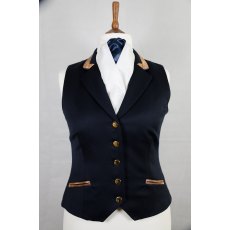 Equi-Jewel Competition Waistcoat - Navy 100% Wool Barathea with Brown Navy Paisley (36) Trim and Navy (01) Piping