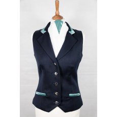 Equi-Jewel Competition Waistcoat - Navy 100% Wool Barathea with Teal (58) Trim and White (32) Piping