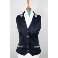 Equi-Jewel Competition Waistcoat - Navy 100% Wool Barathea with Teal (58) Trim and White (32) Piping