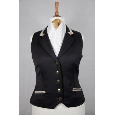 Equi-Jewel Competition Waistcoat - Black 100% Wool Barathea with Gold Paisley (38) Trim and Dark Gold (30) Piping