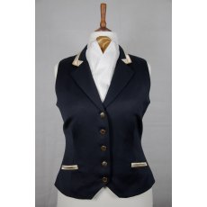 Equi-Jewel Competition Waistcoat - Navy 100% Wool Barathea with Gold (25) Trim and Dark Gold (30) Piping