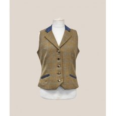 Equi-Jewel Tweed Waistcoat - CGE275 Tweed with Faux Suede Denim (3) Full Collar and Trim