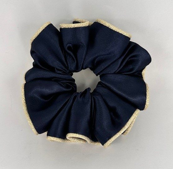 Equi-Jewel by Emily (01) Navy Satin Scrunchie with Champagne Glitter Piping