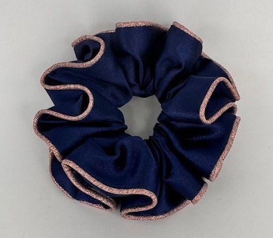 Equi-Jewel by Emily (01) Navy Satin Scrunchie with Rose Gold Glitter Piping