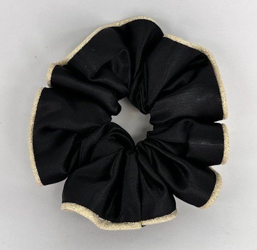 Equi-Jewel by Emily (08) Black Satin Scrunchie with Champagne Glitter Piping