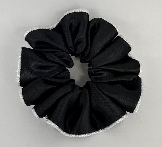 Equi-Jewel by Emily (08) Black Satin Scrunchie with Silver Glitter Piping