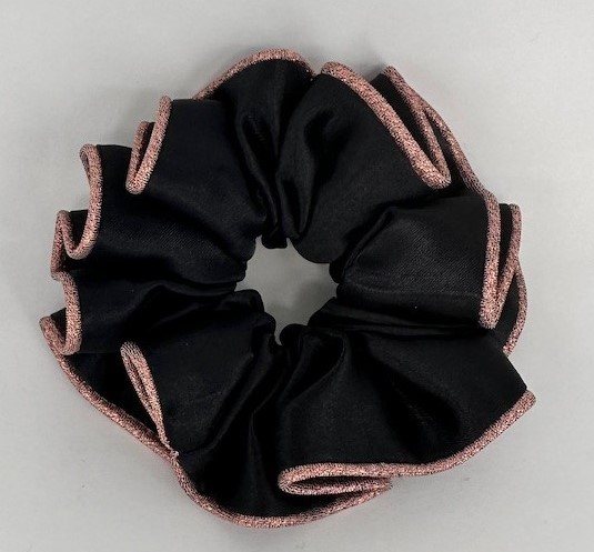 Equi-Jewel by Emily (08) Black Satin Scrunchie with Rose Gold Glitter Piping