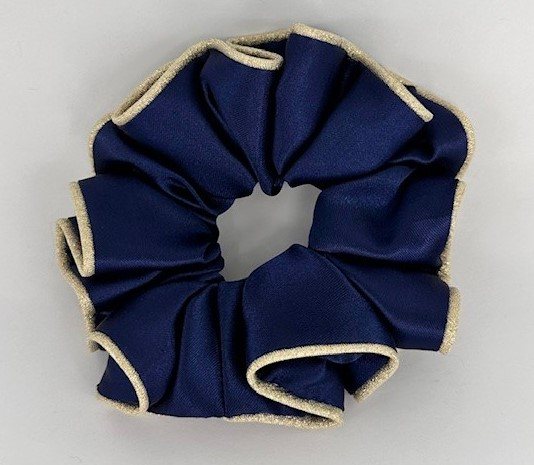 Equi-Jewel by Emily (61) French Navy Satin Scrunchie with Champagne Glitter Piping