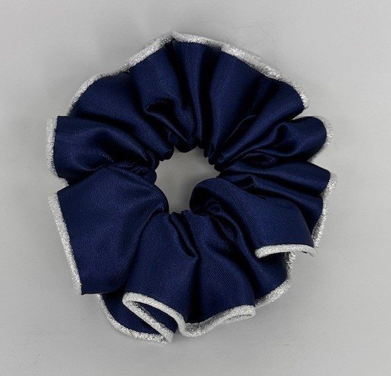 Equi-Jewel by Emily (61) French Navy Satin Scrunchie with Silver Glitter Piping
