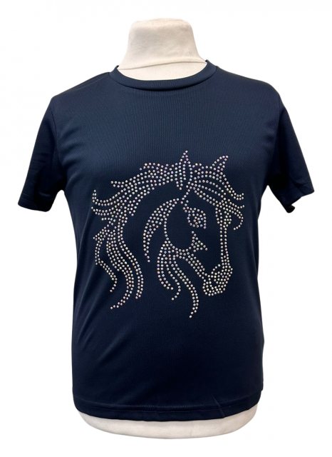 Equi-Jewel by Emily Kids Cool Tech Navy T-Shirt with AB Crystal Horse Head Motif