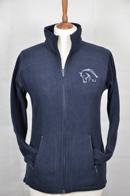 Equi-Jewel by Emily Galtry Equi-Jewel 'Team Wear' Slim Fit Ladies Micro Fleece Jacket - Navy with EJ Logo in Silver Grey on Front & Back